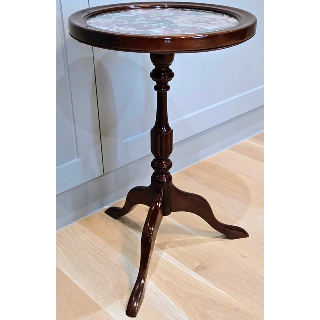 1990s Bombay Company Floral Needlepoint Round Pedestal Accent Table For Sale - Image 4 of 10