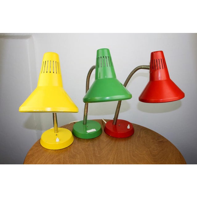 Adjustable Desk Lamps in Painted Green, Red and Yellow Metal and Chrome-Plated Spiral Arms from Tep, 1980s, Set of 3, in...