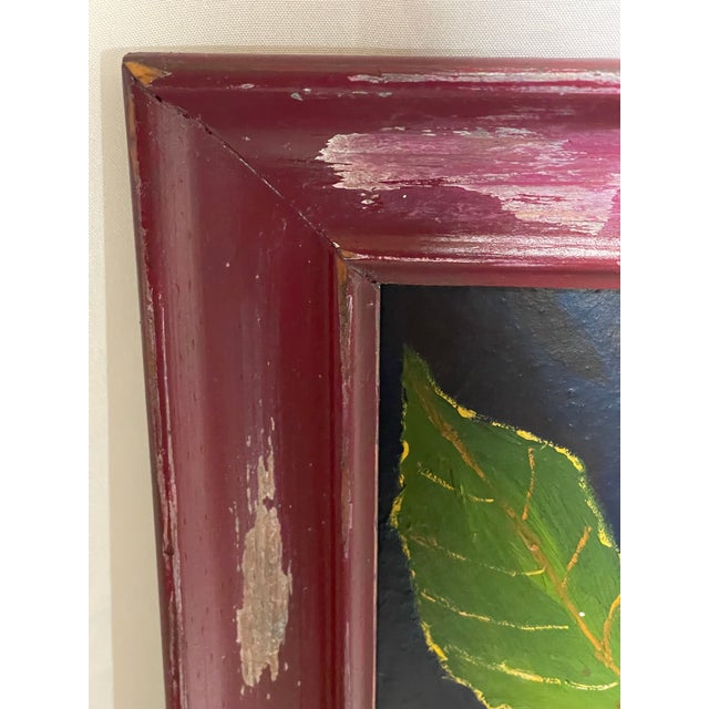 Mid 20th Century Rustic Apple Harvest Painting in Heavily Distressed Red Wood Frame For Sale - Image 10 of 11