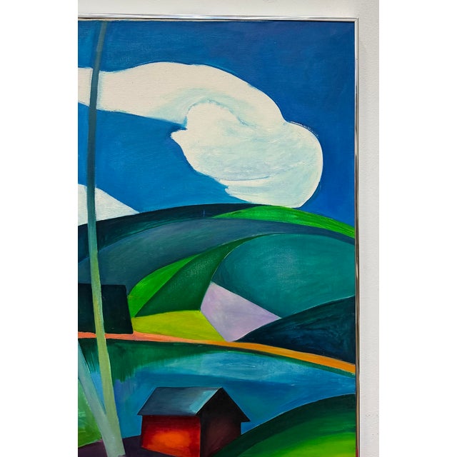 Blue 1978 Colorful Cubic Abstract Landscape Oil Painting on Canvas For Sale - Image 8 of 15