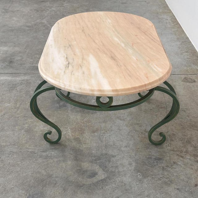 Vintage Pink Marble and Green Wrought Iron Coffee Table, 1970s For Sale - Image 6 of 12
