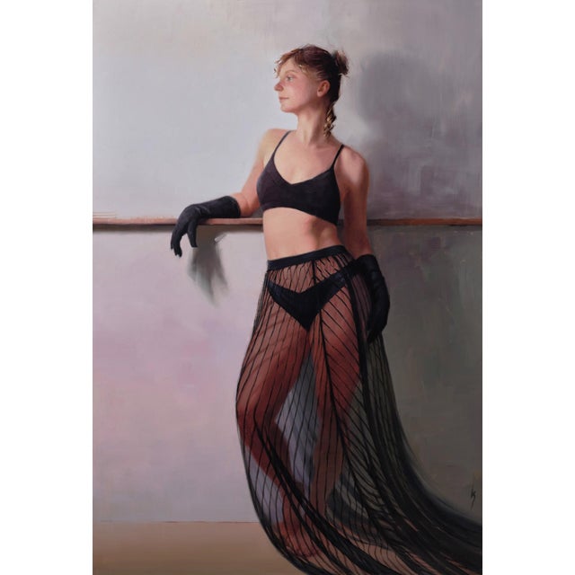 A Night to Remember by Kirsten Savage | Oil on panel Portrait of a woman in a black outfit. For Sale