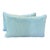 Fresh and versatile pair of custom lumbar pillows upholstered in a soft aqua textured performance fabric with crisp white...