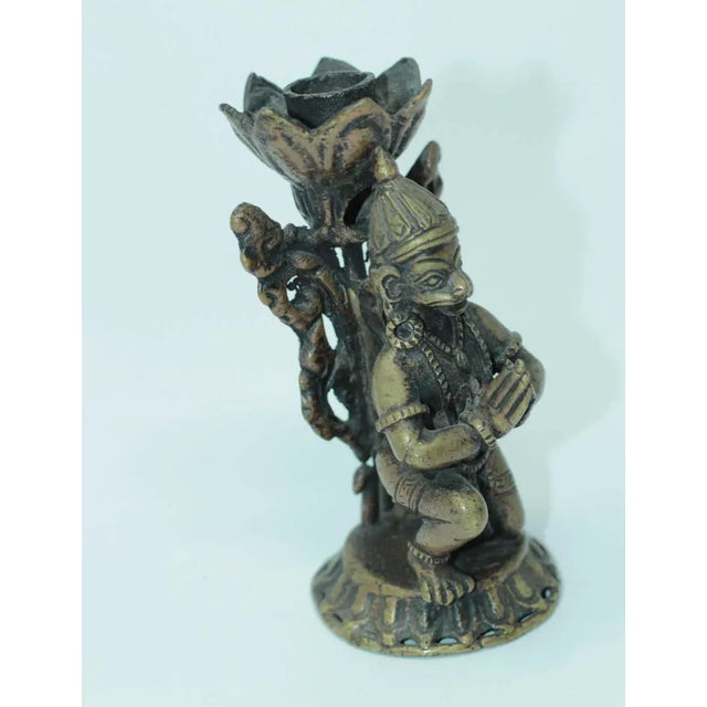Bronze Asian Bronze Hanuman Kneeling Buddhist Figure Candleholders - a Pair For Sale - Image 8 of 11