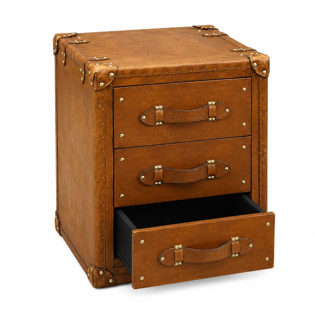 Handmade Leather Bedside Table – Vintage Trunk Style Nightstand | Luxury Storage Cabinet | MOONSUN 5 Bring timeless...