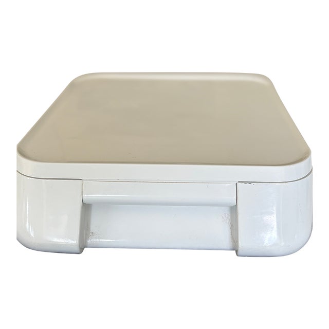 Rare 1970’s Vanity Organizer by Makio Haswike Italy Molded Plastic Hinged Lid Integrated Mirror Divided Compartments For Sale