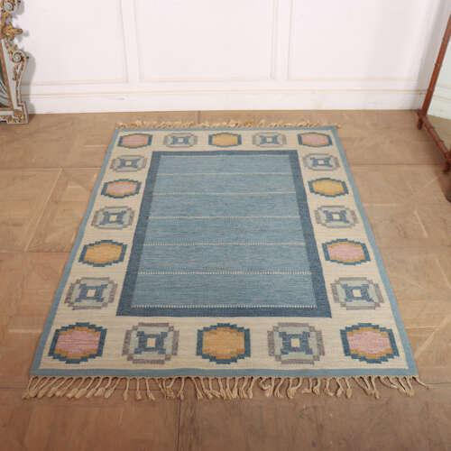 Mid-Century Swedish Handmade Flat Weave Rug For Sale - Image 6 of 13