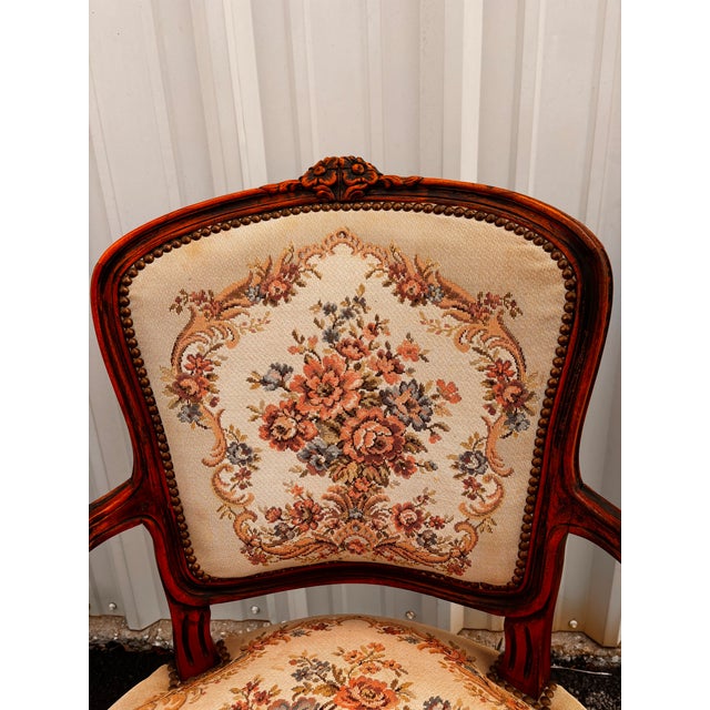 Early 20th Century French Walnut Needlepoint Arm Chairs- A Pair For Sale - Image 12 of 12