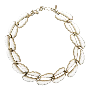 Vintage 1950s Signed Monet Goldtone & White Resin Collar Necklace