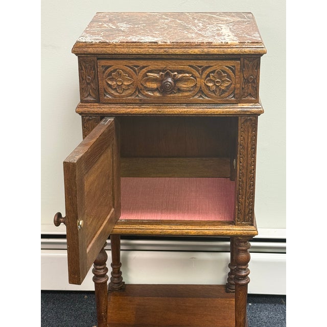 Antique French Breton Carved Oak Marble Too Nightstand For Sale - Image 10 of 12