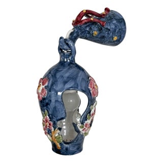 Flower and Coral Maiolica Illuminated Lantern from Vietri, Italy, 1950s For Sale