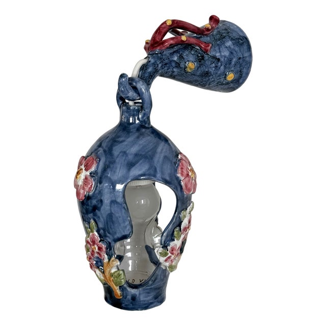 Flower and Coral Maiolica Illuminated Lantern from Vietri, Italy, 1950s For Sale