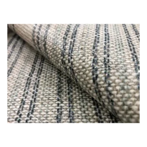 Clay McLaurin Dash Mineral Belgian Linen Greige Neutral Denim Blue Stripe Laminated Water & Stain Resistant Upholstery Fabric