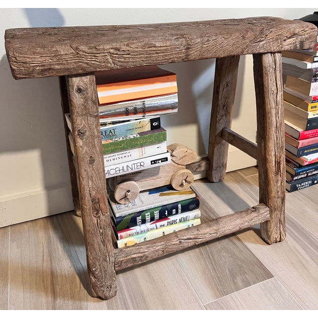 French Rustic Vintage Weathered Natural Wood Noodle Bench For Sale - Image 10 of 10