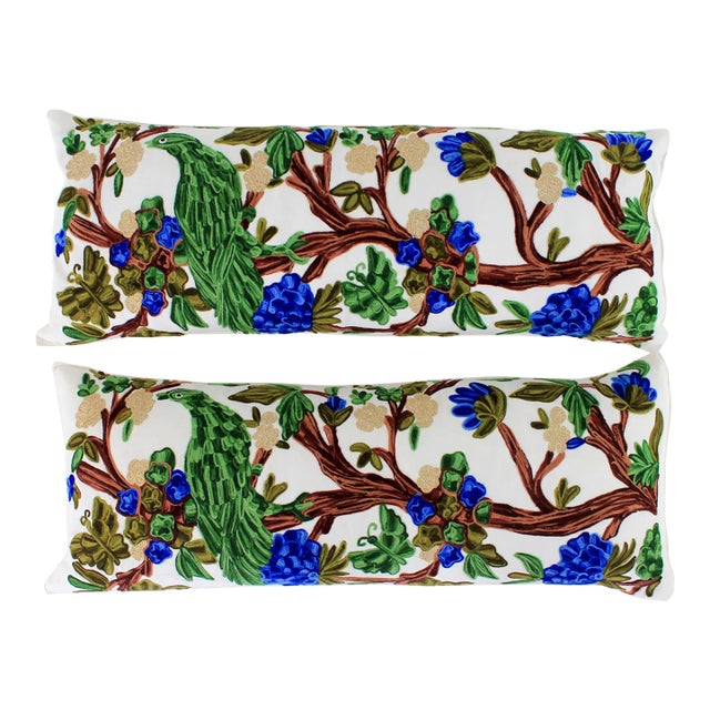 Custom Crewel Feather Down Lumbar Pillows For Sale