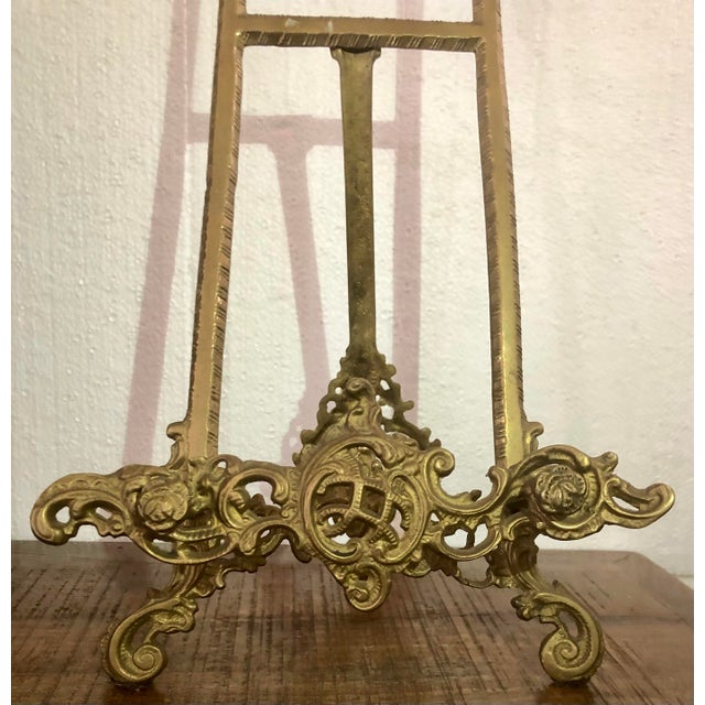 Metal Vintage Solid Brass Ornate Gold Tabletop Easel Painting Picture Plate Holder For Sale - Image 7 of 11