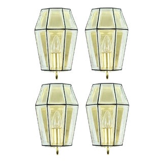 Mid-Century Modern Glass and Brass Wall Lamps from Limburg, Germany, 1960s, Set of 4 For Sale