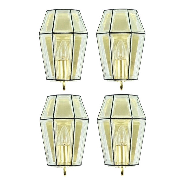 Mid-Century Modern Glass and Brass Wall Lamps from Limburg, Germany, 1960s, Set of 4 For Sale