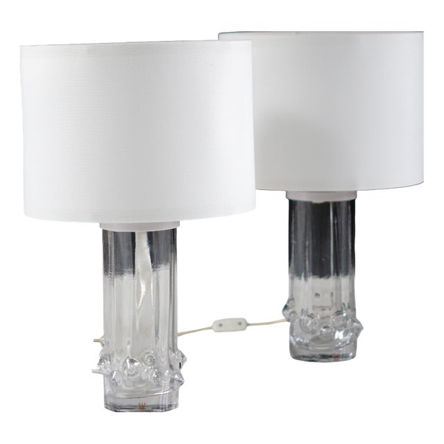 Vintage Glass Lamps from Kosta Sweeden, 1950s, Set of 2 For Sale