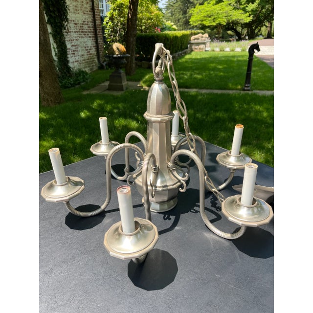 Vintage Colonial Style Pewter Chandelier For Sale In Philadelphia - Image 6 of 8