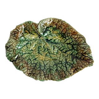 Early 20th C Majolica Begonia Leaf Dish For Sale