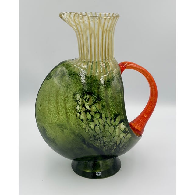 Kjell Engman Kosta Boda by Kjell Engman Signed "Corfu" Art Glass Jug Orange Handle #7080512 For Sale - Image 4 of 12