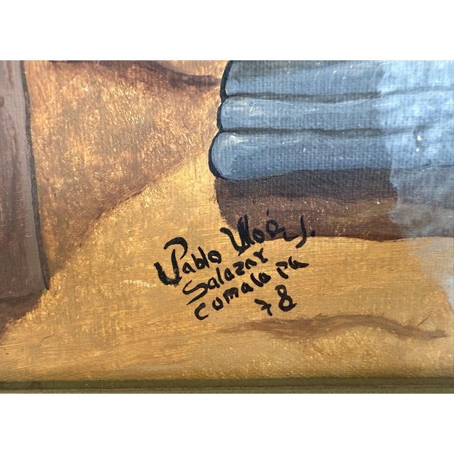 Traditional Village Life Mayan Folk Painting by Pablo Noe Salazar Acrylic on Canvas Guatamala 1978 For Sale - Image 3 of 14