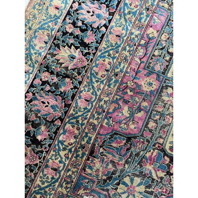 Textile Antique Garden Inspired Design PALACE SIZE Charcoal, Magenta, Denim Blue Rug 11.4 x 17.7 For Sale - Image 7 of 13