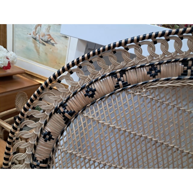 Set of Large Mid-Century Wicker Rattan Peacock Chair and Ottoman, 1970s For Sale - Image 12 of 18