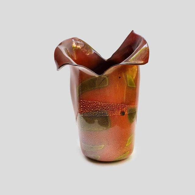 Burnt Orange Murano Glass Vase with Gold Leaf Inclusion by Nichetto For Sale - Image 9 of 12