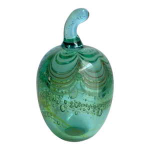 Vintage Art Glass Apple Fruit Paperweight Sculpture Green Bullicante Controlled Bubble 1970s Buzz Williams Alder House