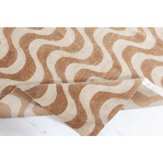 Modern Gold Waves Design Handmade Wool and Silk Rug by Doris Leslie Blau For Sale - Image 4 of 6