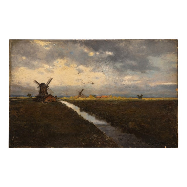 Konstantin Stoitzner, Landscape with Mills, Early 20th Century For Sale