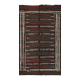 1950s Vintage Baluch Persian Kilim With Stripes & Geometric Patterns, From Rug & Kilim For Sale