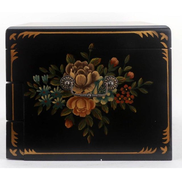 Tole Painted Black Lacquer Silverware Flatware Chest For Sale - Image 9 of 12