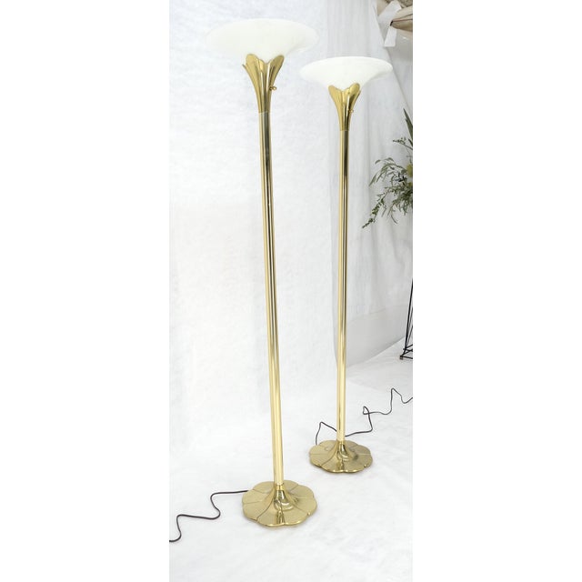 Pair of Clover Shape Base Trumpet Shades Brass Floor Lamps c1970s For Sale - Image 10 of 18