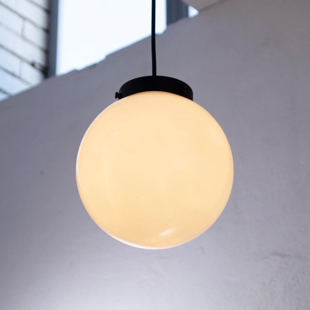 Vintage White Milk Glass Suspension Light, Italy For Sale - Image 4 of 10