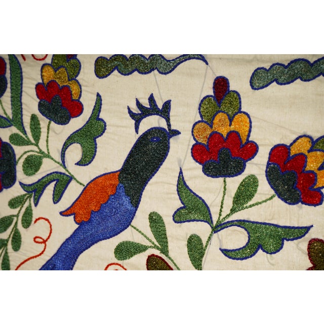 White Bird Pictorial Suzani Table Runner For Sale - Image 8 of 10