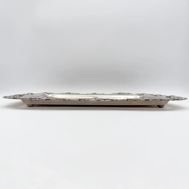 Antique Sheffield England Silver Plate Tray Grape Vine Pierced Border Rectangular Footed Ornate For Sale - Image 11 of 12