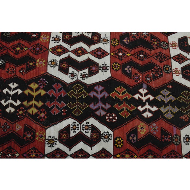 Textile 1970s Vintage Handmade Wool Cotton Red Kilim Area Rug For Sale - Image 7 of 11