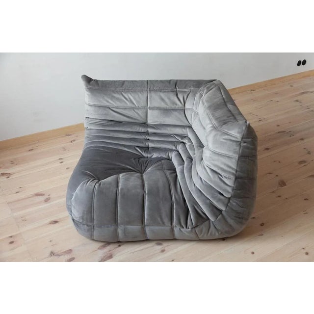 Elephant Grey Velvet Togo Corner Chair, 2- and 3-Seat Sofa by Michel Ducaroy for Ligne Roset, Set of 3 For Sale - Image 10 of 18