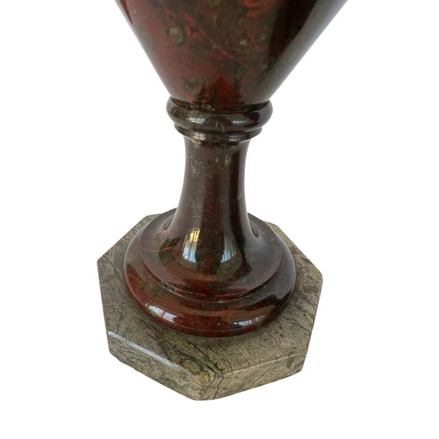 Pair, Antique Cornwall Red Jasper Stone Vases on Marble Bases For Sale - Image 12 of 13