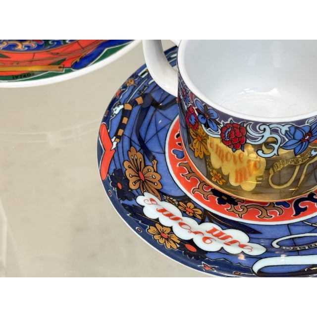 Vintage Swiss Tête-À-Tête Cup Set for Lovers from Bopla! Porcelain Factory Langenthal, Switzerland, 1990s, Set of 4 For Sale - Image 6 of 12