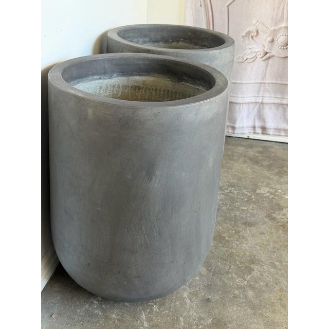 Pair of Monumental Cylinder Planters - Brutalist Bullet Form - Dark Slate For Sale - Image 12 of 12