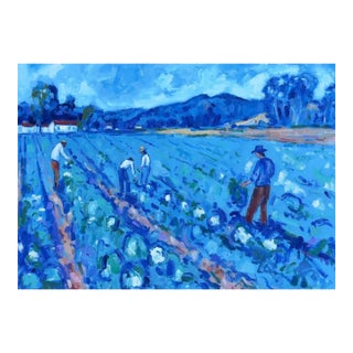 The Harvesters, Modern Impressionist Oil Painting Landscape For Sale