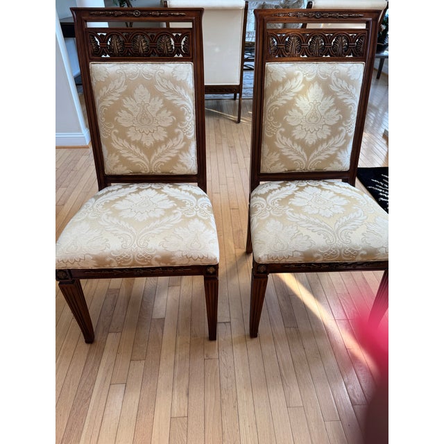 8 Neoclassical Henredon dining chairs with elegant cream colored upholstery in pristine condition.. Match perfectly with...