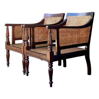 Vintage Carved Wood and Cane Chairs - Pair For Sale