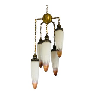 Vintage Mid-Century Regency Elongated Globes & Brass Chandelier For Sale