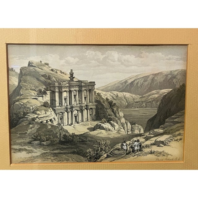 Mid-Century Modern Antique 19th C. David Roberts Lithograph The Monastery Petra Framed For Sale - Image 3 of 4