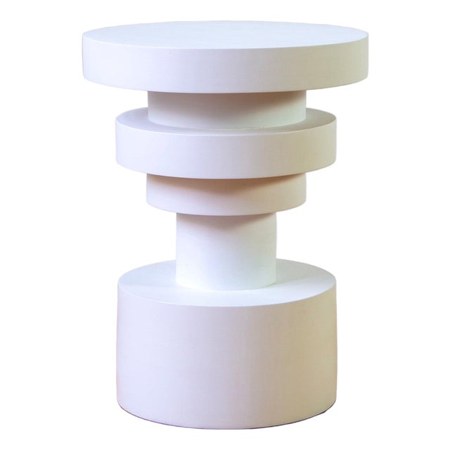 Sass Short Side Table, White, Modern, Wood End Table, Floor Model, Modern Accent Table, Pedestal For Sale